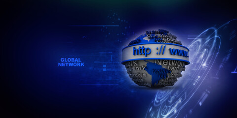 Sticker - 3d rendering https WWW sign on globe