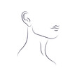 © a.yaskova - Line art woman profile portrait. Thin black lines. Linear contour of head lips and neck