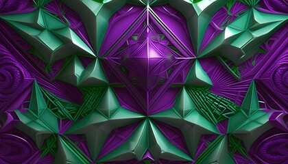 Wall Mural - Exclusive Geometric 3D Wallpaper Design in Purple and Green