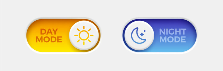 Fototapete - On and Off toggle switch buttons. Day and night mode switch button. Dark mode, light mode. Material design switch buttons set. Vector illustration.