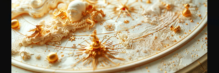 Wall Mural - intricate golden artwork depicting celestial motifs, concept for luxury art and cosmic elegance.