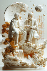 Canvas Print - philosophical discussion in a celestial setting, concept for wisdom and cosmic enlightenment.