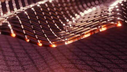 Wall Mural - wavy abstract glowing metal grid tech blurred loop video