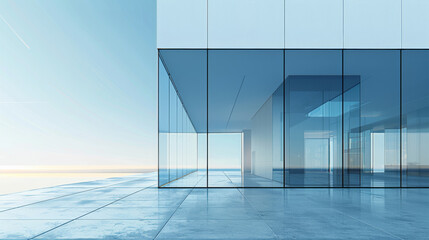 Fototapete - Minimalist architectural design, glass, lots of white space, geometric architecture, simplicity. Generative AI.