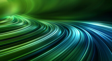 Poster - The speed of green and blue light arcs from left to right, gradually changing to none. Green is the main color. Generative AI.