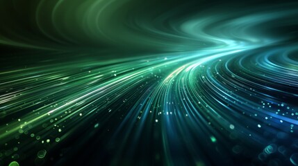 Poster - The speed of green and blue light arcs from left to right, gradually changing to none. Green is the main color. Generative AI.