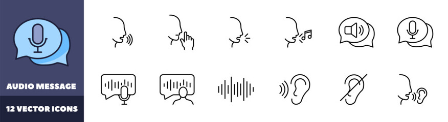 Audio message set icons. Message bubble icons. Linear style. Vector icons.