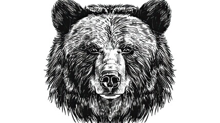Wall Mural - Vector pen and ink hand drawn illustration of a bear head portrait facing forward, Bear Drawing