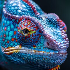 Sticker - Vibrant Chameleon Blending into Its Colorful Surroundings with Intricate Skin Texture