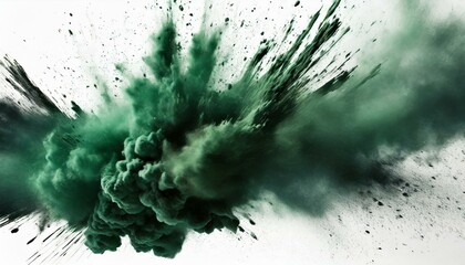 Wall Mural - dark green dust explosion abstract isolated on white background, cut out