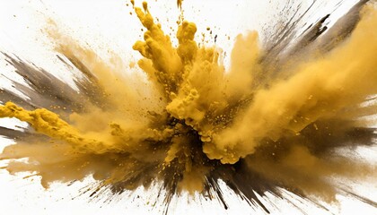 Wall Mural - dark yellow dust explosion abstract isolated on white background, cut out