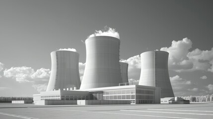 Nuclear waste management, disposal methods, front view, showing safe handling processes, futuristic tone, black and white