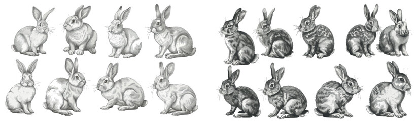 Sticker - An illustration of a rabbit or hare in a retro etching, an antique engraving of a bunny in a sitting position, crafted in pencil as a sitting bunny or animal.