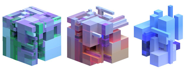 Wall Mural - Set of abstract geometric structures, 3d render