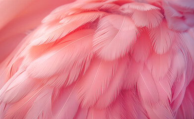 Wall Mural - Soft Pink Feathers Close-Up Texture and Detail of a Flamingo