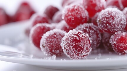 Wall Mural - Close up of sugared cranberry on a white plate