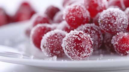 Poster - Close up of sugared cranberry on a white plate