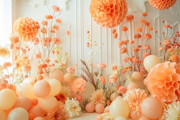 Wall Mural - Wedding backdrop decoration with balloon beige and orange