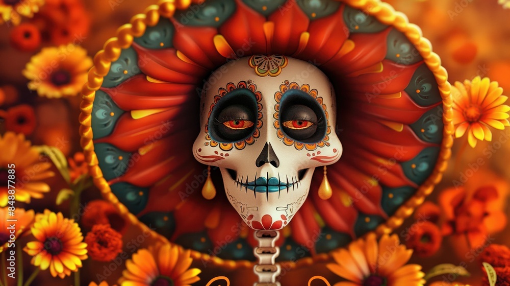 Mexican Day of the Dead background. Calavera Sugar Skulls in Mexican ...