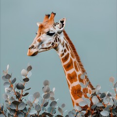 Canvas Print - Majestic Giraffe Grazing Peacefully in Serene Savannah Landscape