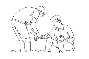 Earthquake safety concept. Single line draw design vector graphic illustration.