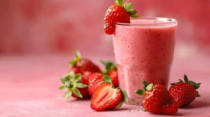 Wall Mural - Delicious and Nutritious Strawberry Smoothie in a Glass with Fresh Berries