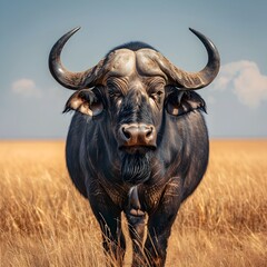 Sticker - A Majestic Buffalo Standing Tall in the Grasslands Powerful and Calm Wildlife Portrait