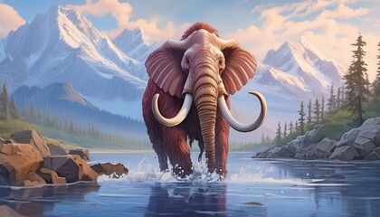 A mammoth in the water