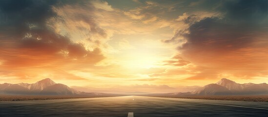 Wall Mural - A scenic sunset landscape over an empty highway with copy space image available