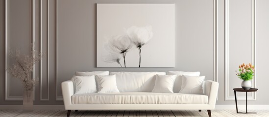 Poster - Elegant living space featuring a white couch complemented by a copious amount of copy space image