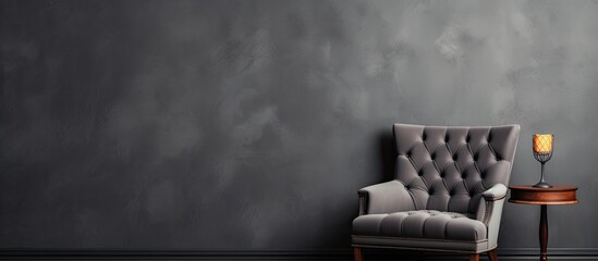 Stylish chair placed against a fashionable dark gray wall with a copy space image creating a chic interior setting