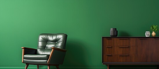 Sticker - Armchair and cabinet against green wall with empty copy space image