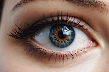 this high-resolution image captures the stunning intricacy of a blue human iris surrounded by thick 