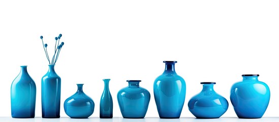 Wall Mural - Displaying several blue ceramic vases against a white backdrop with included clipping path for a copy space image