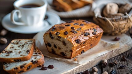 Canvas Print - Breakfast set with raisin bread and a coffee cup