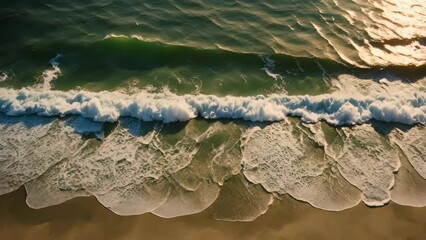 Canvas Print - Aerial view of wave and sunset beach background. Generative ai.