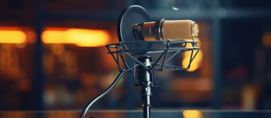 Wall Mural - Microphone in a studio radio station with copy space image