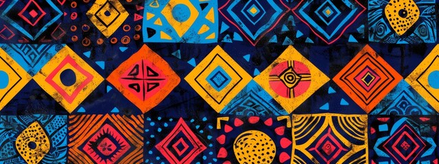 Wall Mural - Pattern inspired by the vibrant colors and patterns of traditional African textiles.