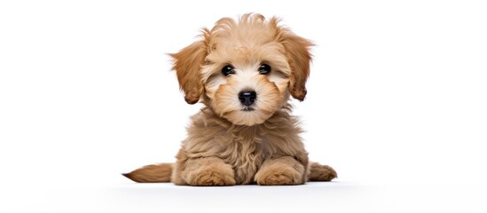 Canvas Print - Maltipoo puppy posing on white background with copy space image