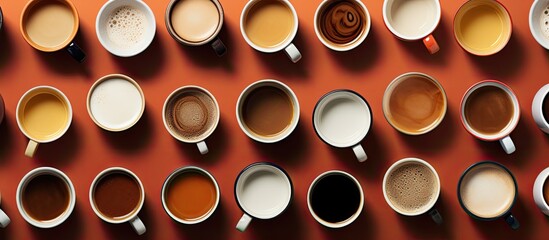 Wall Mural - Assortment of coffee cups on display in a top view with copy space image