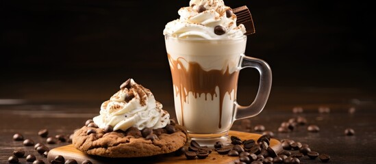 Canvas Print - Delicious Mudslide dessert coffee drink served with chocolate cookies whipped cream and a copy space image