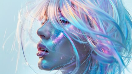 Wall Mural - A woman with blue hair and glittery makeup