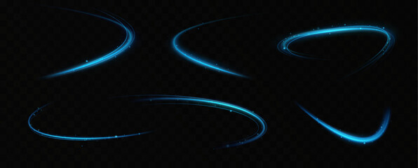 Aufkleber - Abstract light lines of speed movement, blue colors.Neon glowing curves.Abstract motion.Neon lines of blue speed. Dynamic traces.	