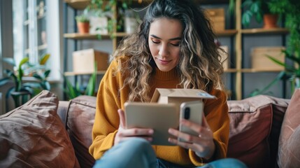 Woman using a smartphone to track her online order delivery status