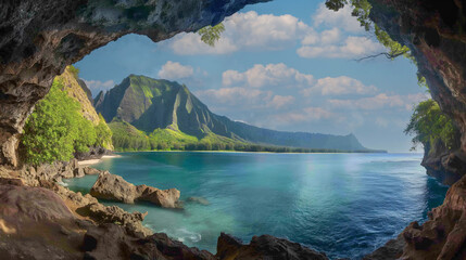 Wall Mural - A beautiful view of the ocean with mountains in the background