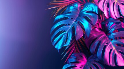 Wall Mural - tropical leaves greenery with colorful leaves over black background