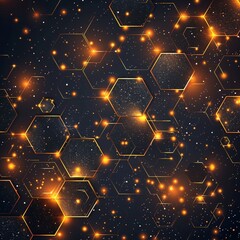 Wall Mural - Futuristic hexagonal network with glowing lights on dark background representing technology and digital connections.