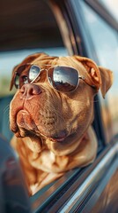 Wall Mural - Portrait of a dog in a car window.