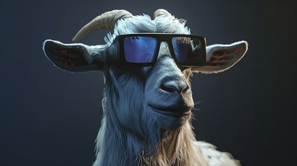 Wall Mural - Goat with vision virtual reality sunglass 