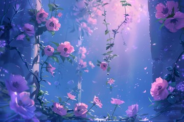 Wall Mural - A serene and idyllic atmosphere with blooming flowers
